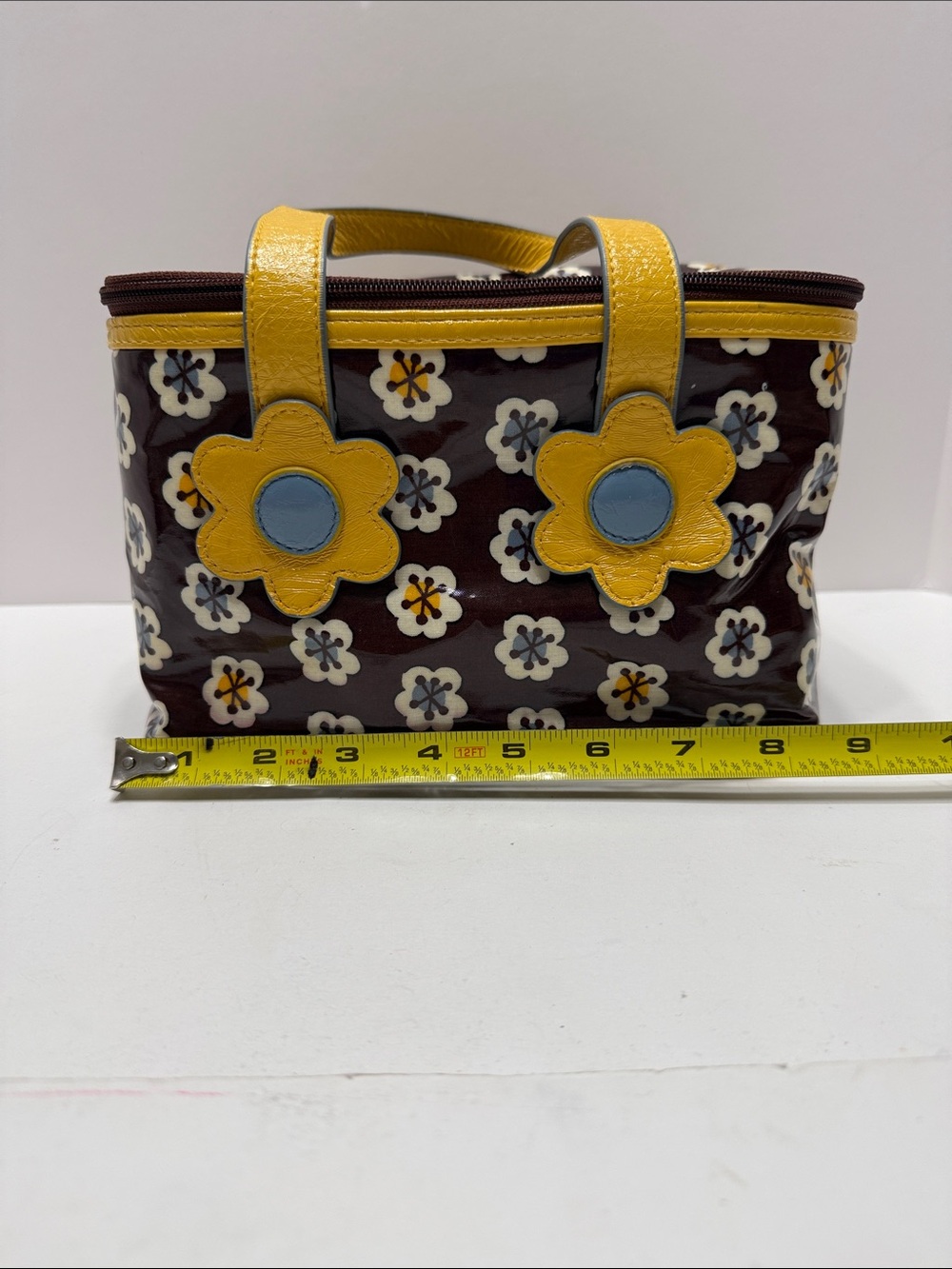 Vera Bradley Maroon Floral Patent Tote with Yellow Handles - Picture 10 of 14